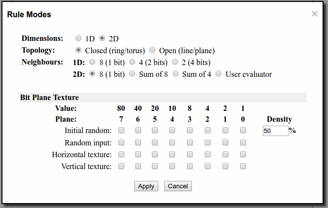 WebCA: Rule Modes dialogue