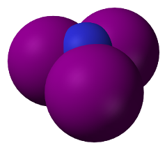 Space filling model of nitrogen triiodide molecule