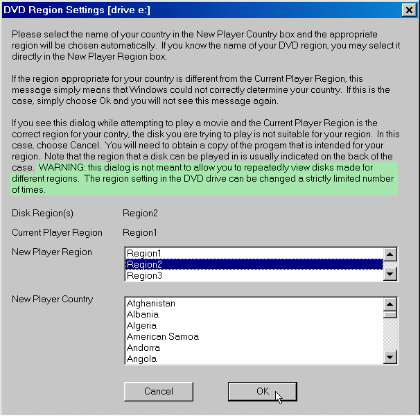 Change DVD Region Code Dialogue