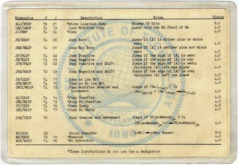 Case UNIVAC 1107 Code Card 1 of 2, back side