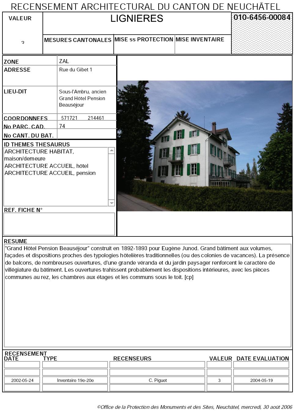 Recensement architectural du canton de Neuchâtel: Fiche 010-6456-00084