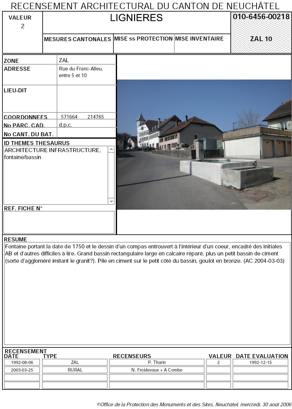 Recensement architectural du canton de Neuchâtel: Fiche 010-6456-00218