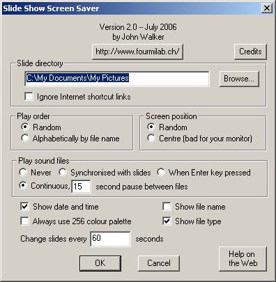 Slide Show screen saver configuration dialogue